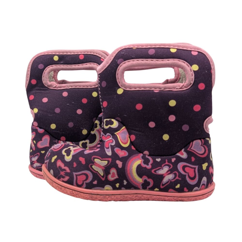 Bogs Purple Polka Dot Hearts Rain Boots Baby 6